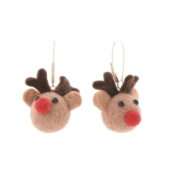 BETSEY JOHNSON Brown Plush Reindeer Earrings - Picture 1 of 2
